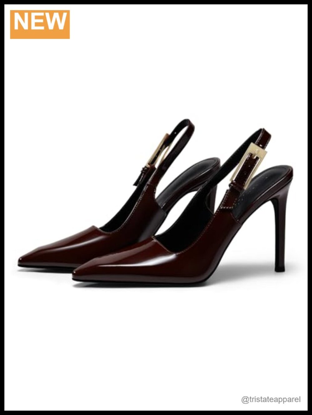 Slingback High Heels Pointed Toe Stiletto Pumps Patent Leather Formal